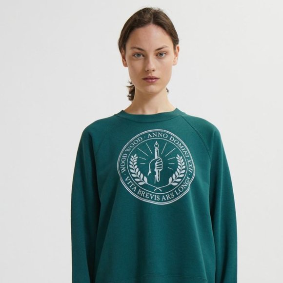 Wood Wood Sweatshirt - Organic Cotton - Emerald Green - Hope Insignia - NEW - Picture 2 of 7